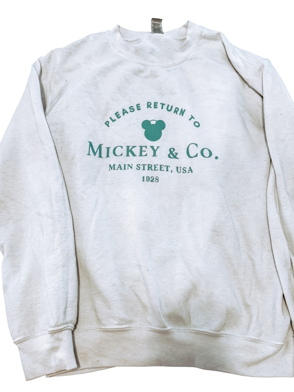 Disney Mickey & Co Sweatshirt Small Gildan Heavy Blend Cream Green Graphic - Picture 4 of 5